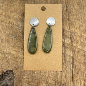 Mossy Green Hanging Teardrop Jasper Studded Back Earrings